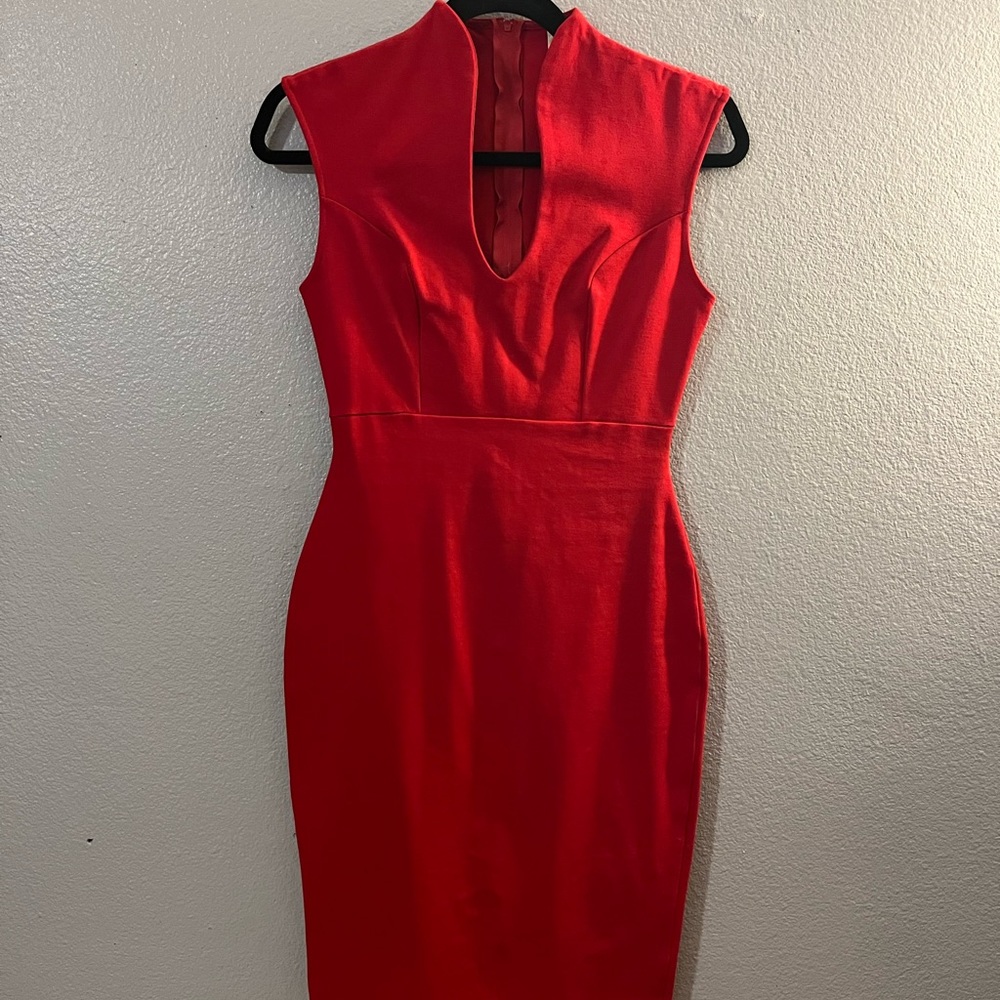 Red size small fitted knee length dress